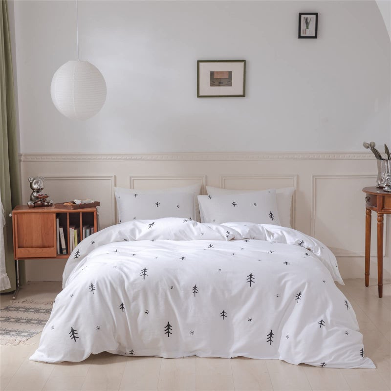 BuLuTu Kids Duvet Cover Twin Cotton White/Grey,Premium Boys Girls Bedding Sets Twin,Single Bed Comforter Cover Zipper Closure,Forest Tree Print Pattern,Super Soft,Breathable,No Comforter - Image 3